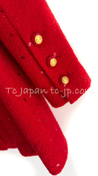 CHANEL 93A Vintage Red Sequin Wool Jacket Coat 38 40 42 シャネル ヴィンテージ レッド スパンコール ウール ジャケット コート 即発
