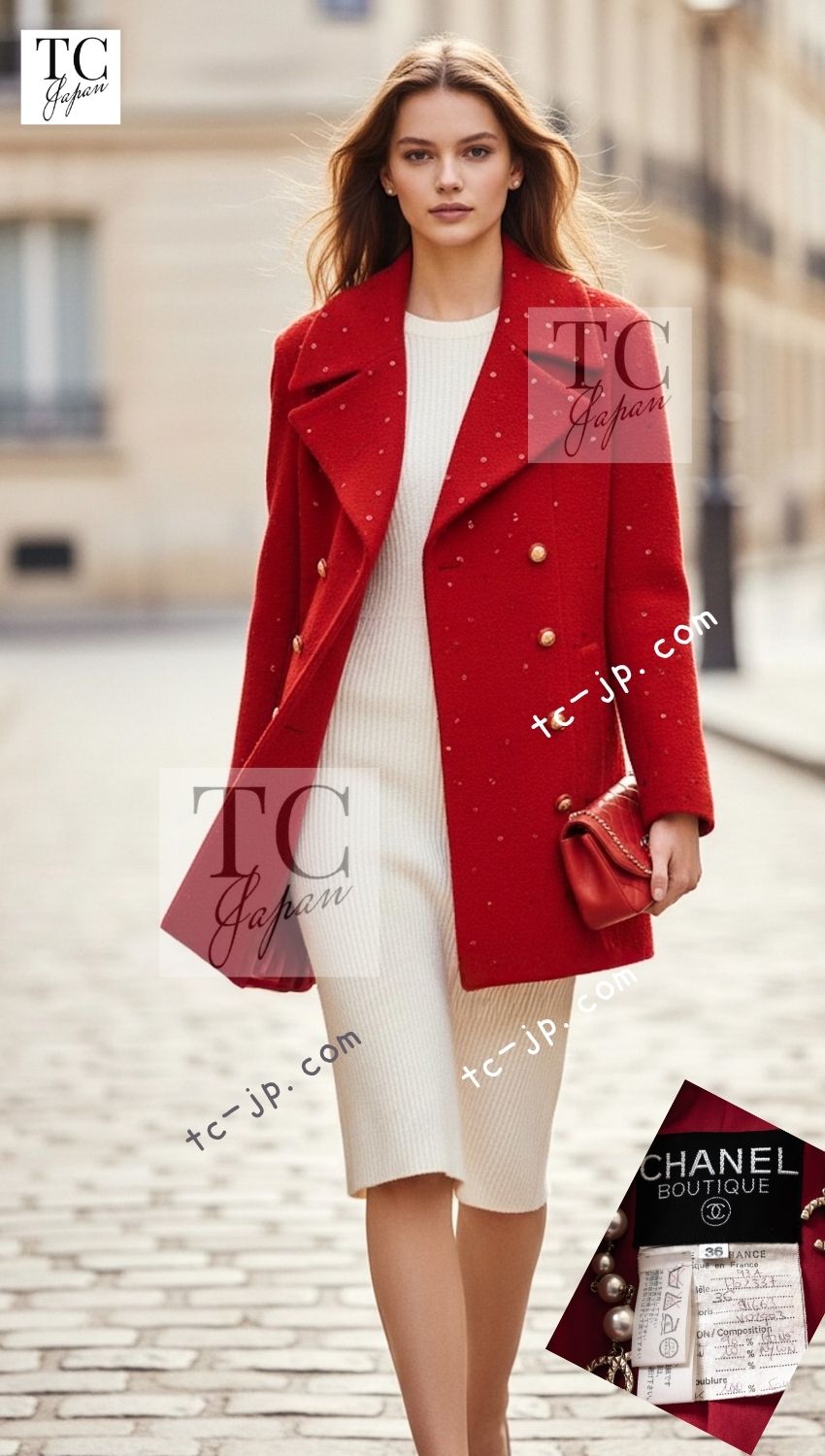 CHANEL 93A Vintage Red Sequin Wool Jacket Coat 38 40 42 シャネル ヴィンテージ レッド スパンコール ウール ジャケット コート 即発