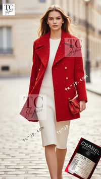 CHANEL 93A Vintage Red Sequin Wool Jacket Coat 38 40 42 シャネル ヴィンテージ レッド スパンコール ウール ジャケット コート 即発 - TC JAPAN