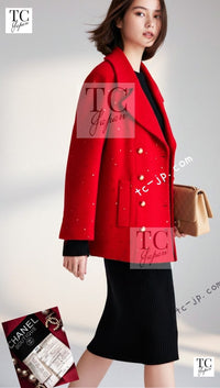 CHANEL 93A Vintage Red Sequin Wool Jacket Coat 38 40 42 シャネル ヴィンテージ レッド スパンコール ウール ジャケット コート 即発