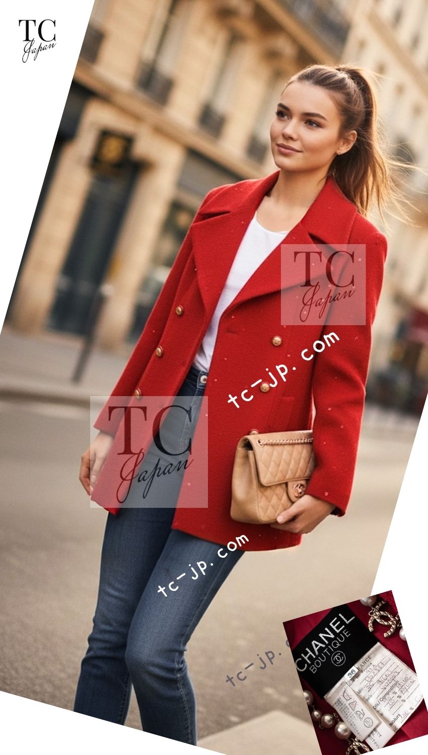 CHANEL 93A Vintage Red Sequin Wool Jacket Coat 38 40 42 シャネル ヴィンテージ レッド スパンコール ウール ジャケット コート 即発 - TC JAPAN