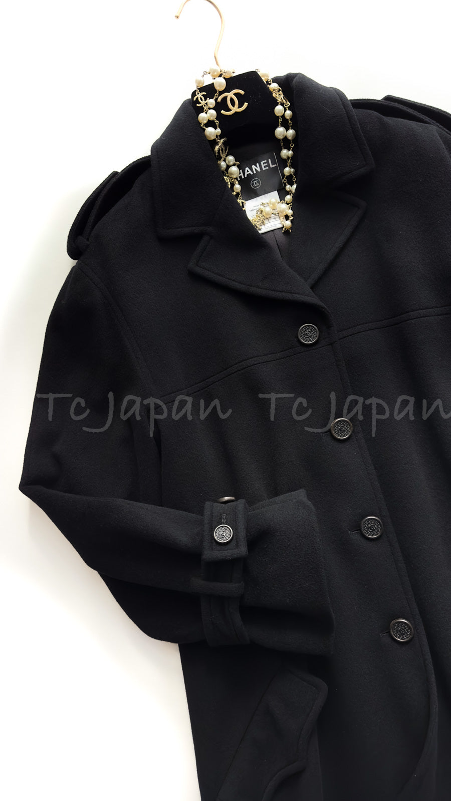 CHANEL 05A Vintage Black Soft Light Cashmere A-line Long Coat 38 40 シャネル ヴィンテージ ブラック カシミア ロング コート 即発