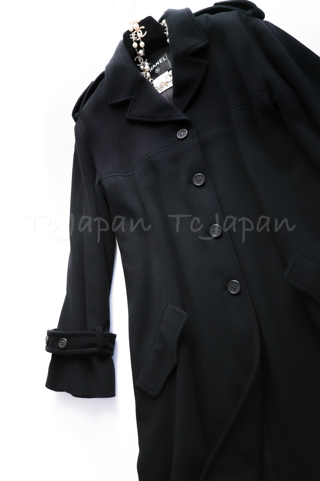 CHANEL 05A Vintage Black Soft Light Cashmere A-line Long Coat 38 40 シャネル ヴィンテージ ブラック カシミア ロング コート 即発