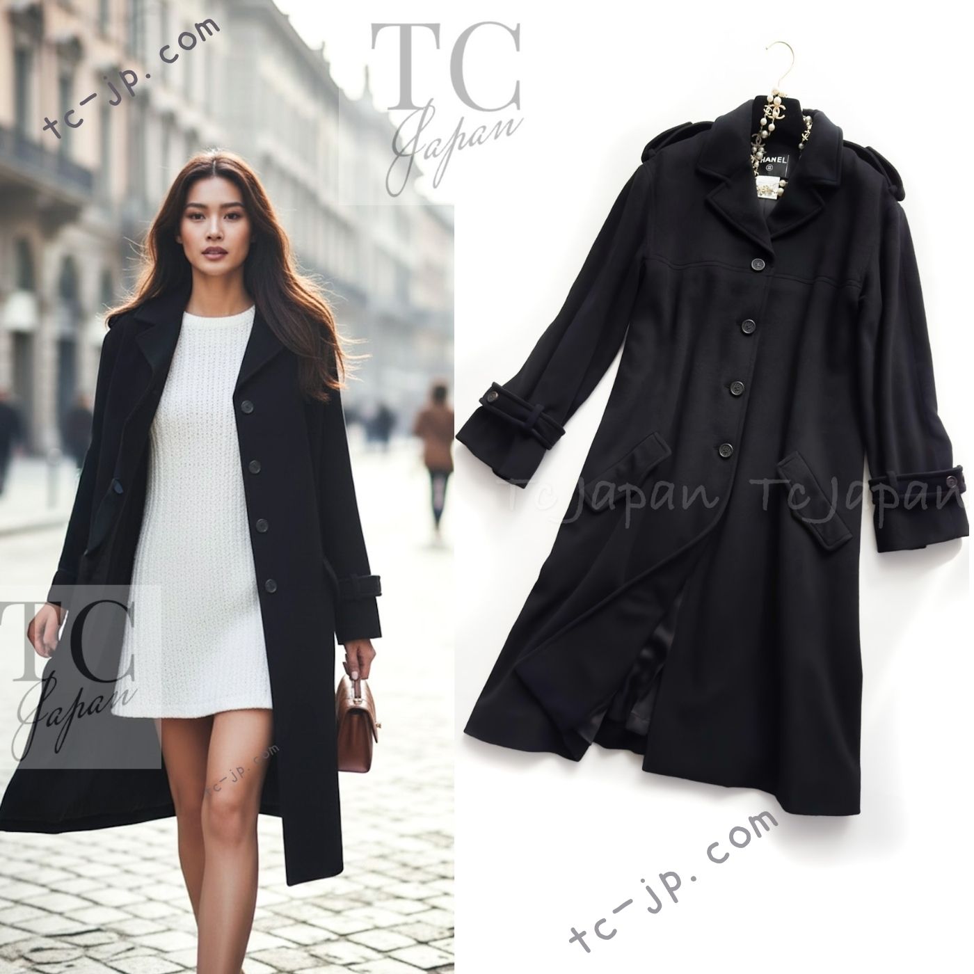 CHANEL 05A Vintage Black Soft Light Cashmere A-line Long Coat 38 40 シャネル ヴィンテージ ブラック カシミア ロング コート 即発