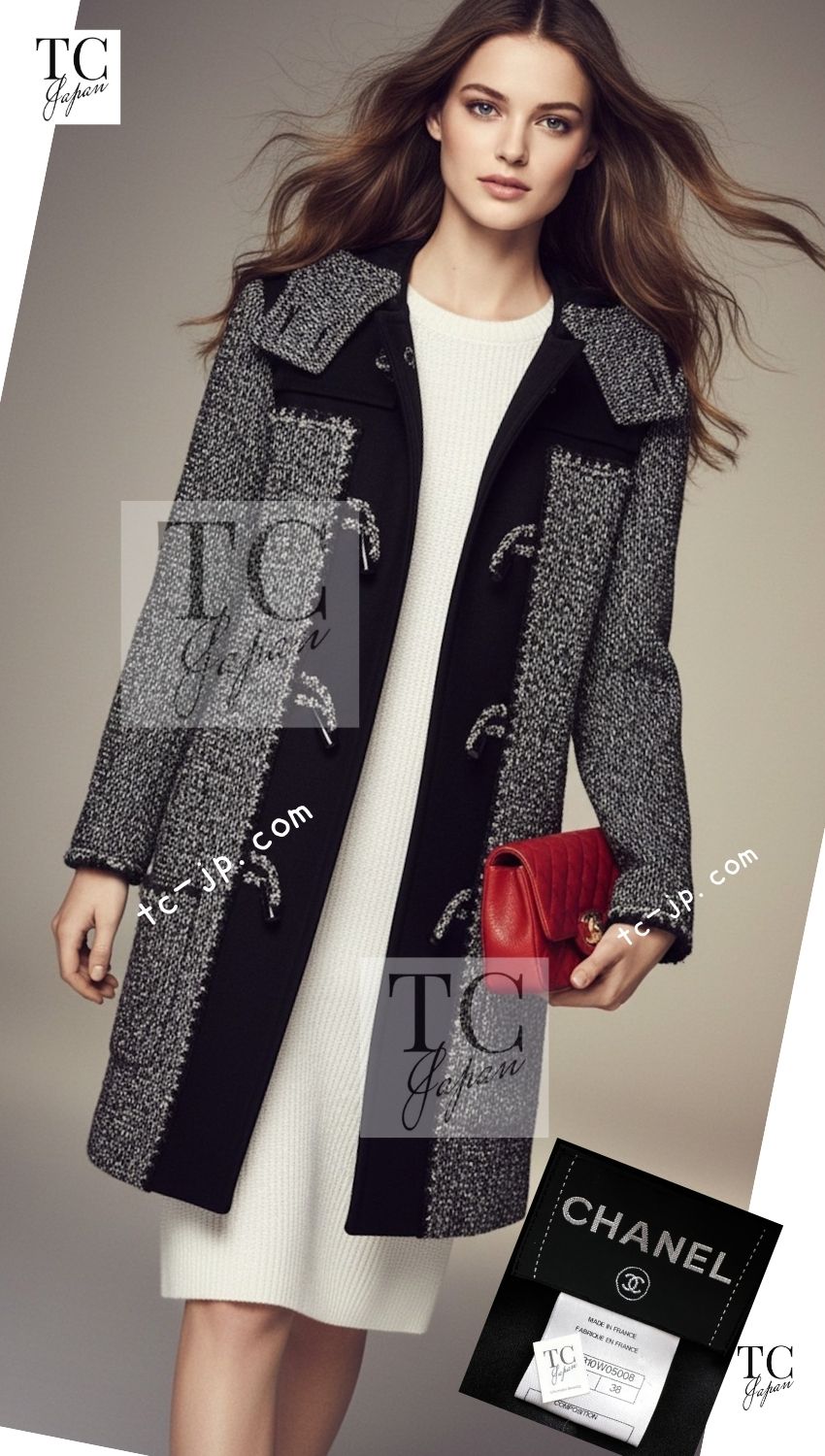 CHANEL 11A Black Gray Wool Hooded Duffle Tweed Coat 36 38 シャネル ブラック グレー ウール ダッフル フード ツイード コート 即発