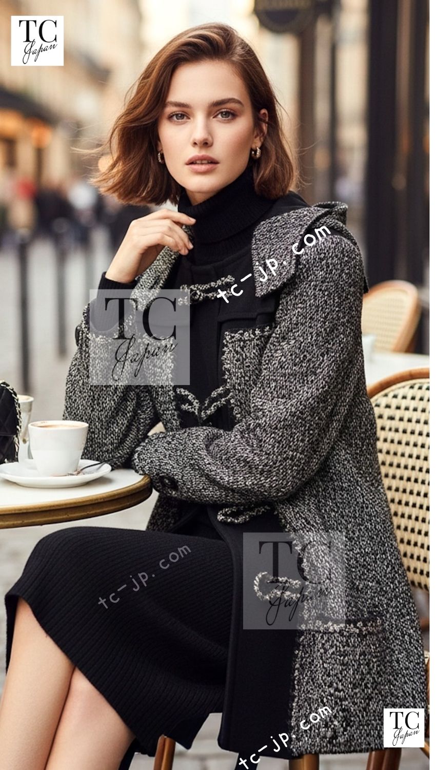 CHANEL 11A Red Black Wool Hooded Duffle Tweed Coat 38 44 46 シャネル レッド ブラック ウール フード ツイード コート 即発 - TC JAPAN