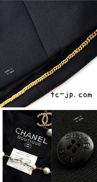 CHANEL 96A Vintage Black Wool 100 Gold CC Logo Buttons Jacket 38 シャネル ヴィンテージ ブラック ウール100% ゴールド CCボタン ジャケット 即発