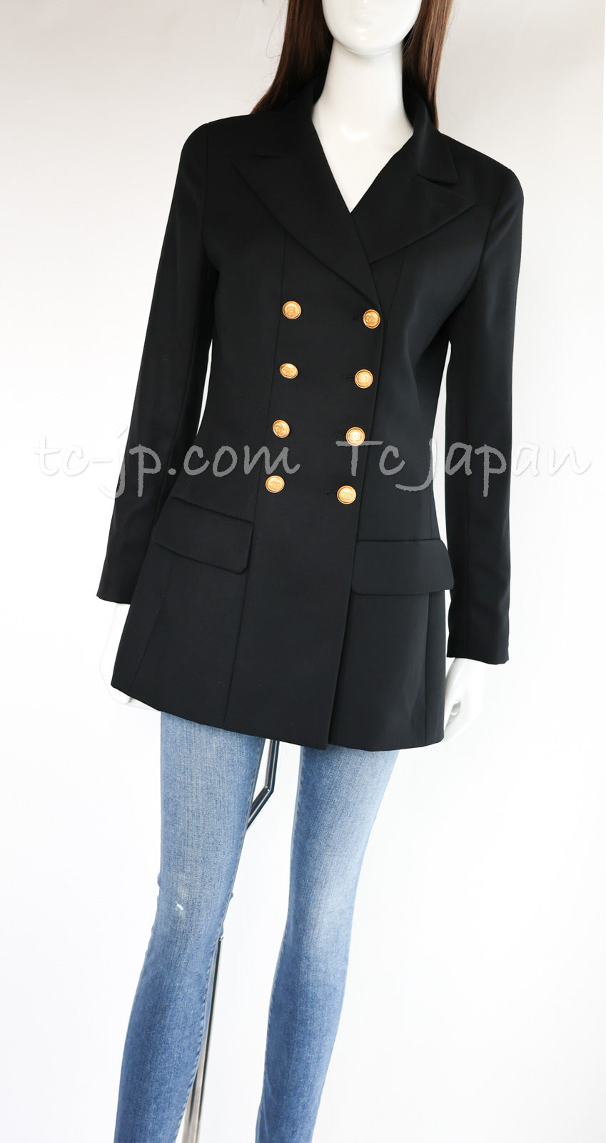 CHANEL 96A Vintage Black Wool 100 Gold CC Logo Buttons Jacket 38 シャネル ヴィンテージ ブラック ウール100% ゴールド CCボタン ジャケット 即発