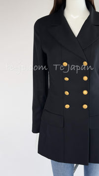 CHANEL 96A Vintage Black Wool 100 Gold CC Logo Buttons Jacket 38 シャネル ヴィンテージ ブラック ウール100% ゴールド CCボタン ジャケット 即発