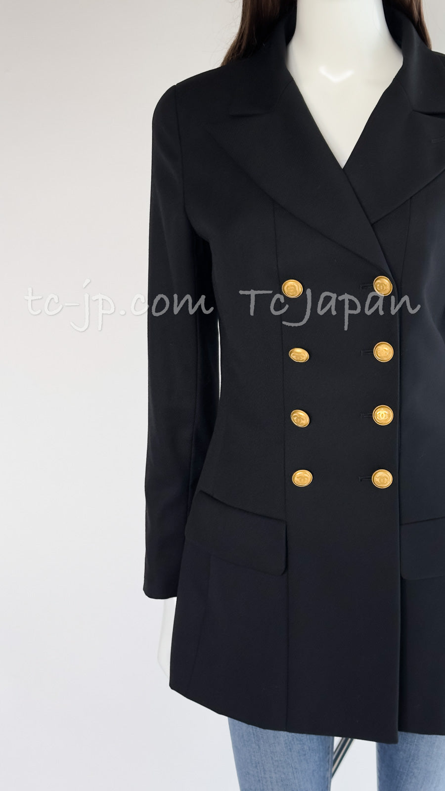 CHANEL 96A Vintage Black Wool 100 Gold CC Logo Buttons Jacket 38 シャネル ヴィンテージ ブラック ウール100% ゴールド CCボタン ジャケット 即発