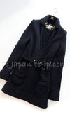 CHANEL 03A Black Cashmere Pearl Belt Knit Long Cardigan Jacket Coat 38 40 シャネル ブラック カシミア100% パールベルト ニット ロングカーディガン ジャケット コート 即発