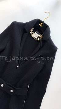 CHANEL 03A Black Cashmere Pearl Belt Knit Long Cardigan Jacket Coat 38 40 シャネル ブラック カシミア100% パールベルト ニット ロングカーディガン ジャケット コート 即発