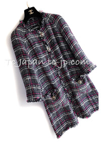 CHANEL 07S Navy White Pink Multicolor Tweed Coat 36 38 シャネル ネイビー ピンク ホワイト マルチカラー ツイード コート 即発