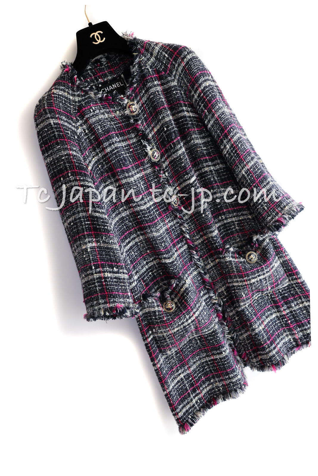 CHANEL 07S Navy White Pink Multicolor Tweed Coat 36 38 シャネル ネイビー ピンク ホワイト マルチカラー ツイード コート 即発