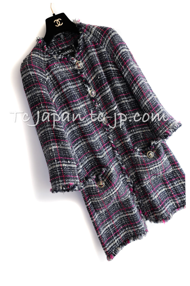 CHANEL 07S Navy White Pink Multicolor Tweed Coat 36 38 シャネル ネイビー ピンク ホワイト マルチカラー ツイード コート 即発