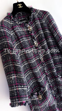 CHANEL 07S Navy White Pink Multicolor Tweed Coat 36 38 シャネル ネイビー ピンク ホワイト マルチカラー ツイード コート 即発