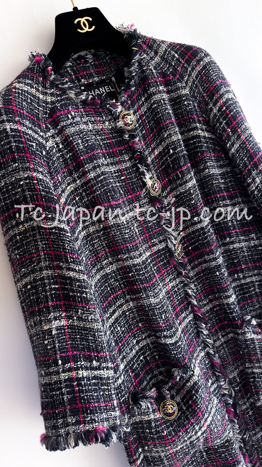 CHANEL 07S Navy White Pink Multicolor Tweed Coat 36 38 シャネル ネイビー ピンク ホワイト マルチカラー ツイード コート 即発