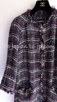 CHANEL 07S Navy White Pink Multicolor Tweed Coat 36 38 シャネル ネイビー ピンク ホワイト マルチカラー ツイード コート 即発