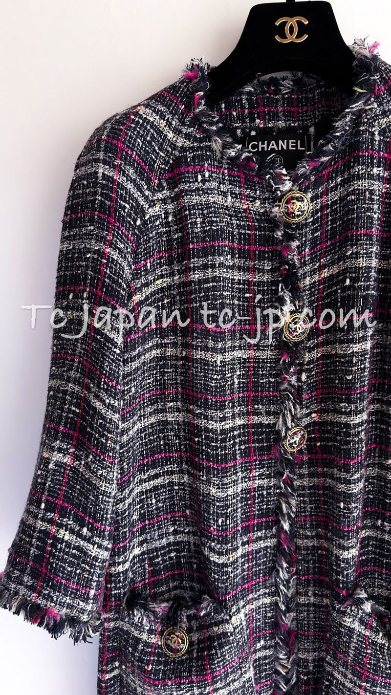 CHANEL 07S Navy White Pink Multicolor Tweed Coat 36 38 シャネル ネイビー ピンク ホワイト マルチカラー ツイード コート 即発