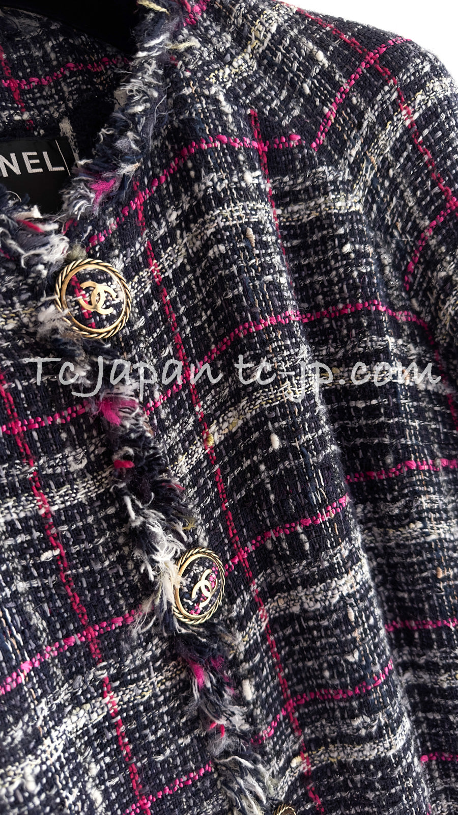 CHANEL 07S Navy White Pink Multicolor Tweed Coat 36 38 シャネル ネイビー ピンク ホワイト マルチカラー ツイード コート 即発
