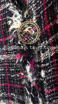 CHANEL 07S Navy White Pink Multicolor Tweed Coat 36 38 シャネル ネイビー ピンク ホワイト マルチカラー ツイード コート 即発