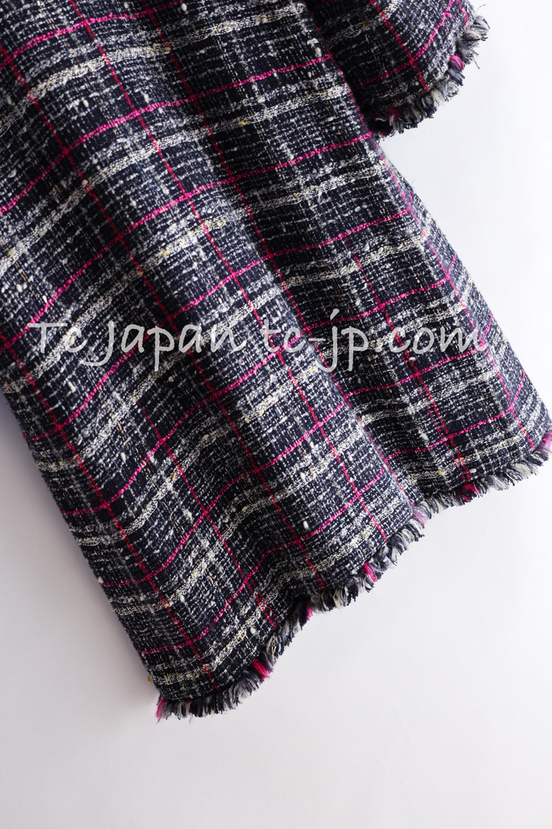 CHANEL 07S Navy White Pink Multicolor Tweed Coat 36 38 シャネル ネイビー ピンク ホワイト マルチカラー ツイード コート 即発