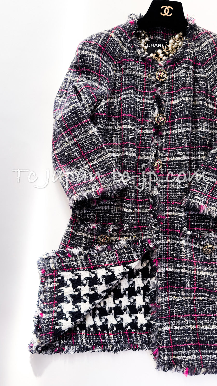 CHANEL 07S Navy White Pink Multicolor Tweed Coat 36 38 シャネル ネイビー ピンク ホワイト マルチカラー ツイード コート 即発