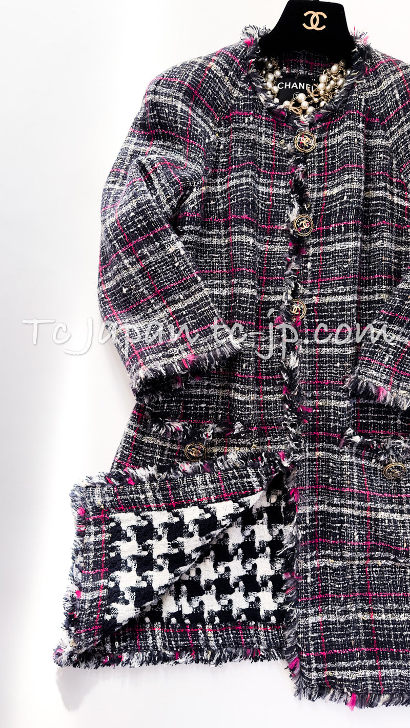 CHANEL 07S Navy White Pink Multicolor Tweed Coat 36 38 シャネル ネイビー ピンク ホワイト マルチカラー ツイード コート 即発