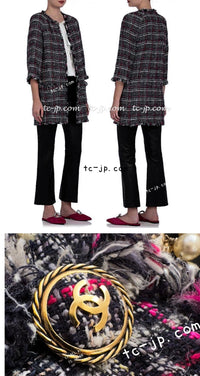CHANEL 07S Navy White Pink Multicolor Tweed Coat 36 38 シャネル ネイビー ピンク ホワイト マルチカラー ツイード コート 即発