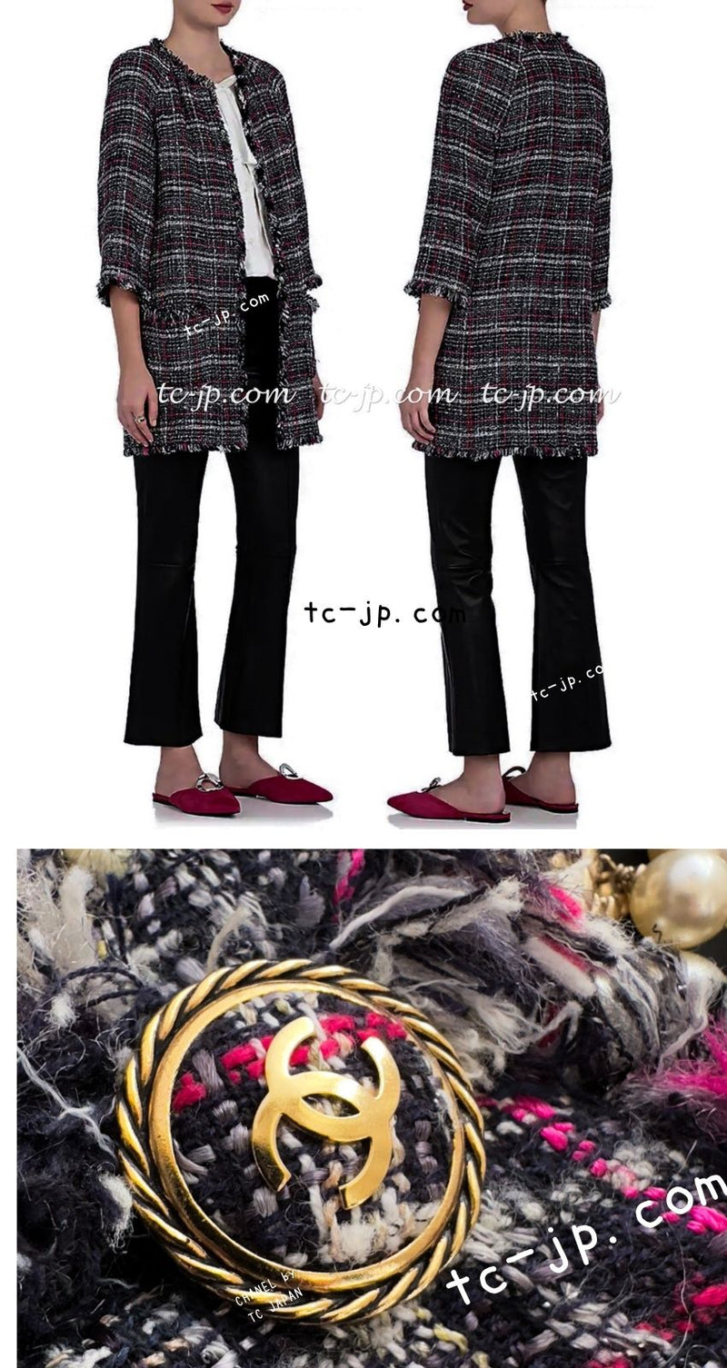 CHANEL 07S Navy White Pink Multicolor Tweed Coat 36 38 シャネル ネイビー ピンク ホワイト マルチカラー ツイード コート 即発