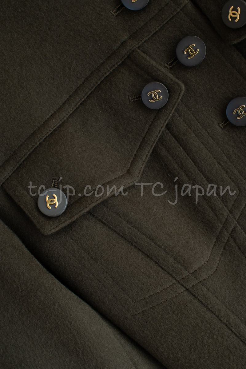 CHANEL 94A Olive Cashmere 100 Melton Circular Dress Jacket Coat 34 36 シャネル オリーブ カシミヤ 100  メルトン サーキュラー ワンピース ドレス ジャケット コート 即発