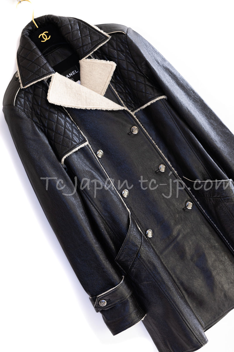 CHANEL 11A Black Matelasse Lambskin Leather Double Coat 36 シャネル ブラック マトラッセ ラムスキン レザー ダブル コート 即発