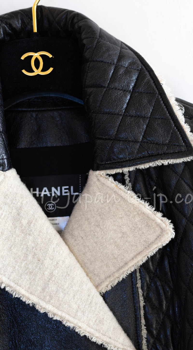 CHANEL 11A Black Matelasse Lambskin Leather Double Coat 36 シャネル ブラック マトラッセ ラムスキン レザー ダブル コート 即発