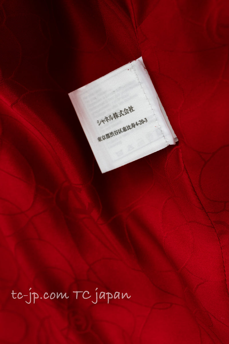 CHANEL 01A Red Wool Silk CC Buttons Tweed Coat 40 42 シャネル レッド ウール シルク CCボタン ツイード コート 即発