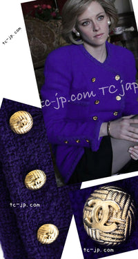 CHANEL 91A Vintage Dark Purple Wool Tweed Double Jacket Coat 34 36 シャネル ヴィンテージ レッド ウール ツイード ダブル ジャケット コート 即発