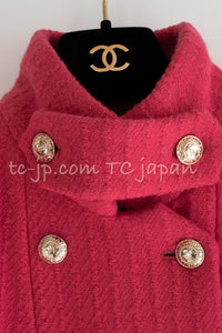 CHANEL 20A Coral Pink Wool Double Stand Collar Jacket Coat 38 40 シャネル コーラル ピンク ウール ダブル スタンド カラー コート ジャケット 即発