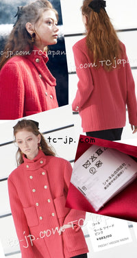 CHANEL 20A Coral Pink Wool Double Stand Collar Jacket Coat 38 40 シャネル コーラル ピンク ウール ダブル スタンド カラー コート ジャケット 即発