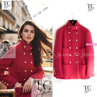 CHANEL 20A Coral Pink Wool Double Stand Collar Jacket Coat 38 40 シャネル コーラル ピンク ウール ダブル スタンド カラー コート ジャケット 即発