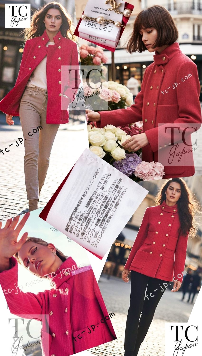 CHANEL 20A Coral Pink Wool Double Stand Collar Jacket Coat 38 40 シャネル コーラル ピンク ウール ダブル スタンド カラー コート ジャケット 即発