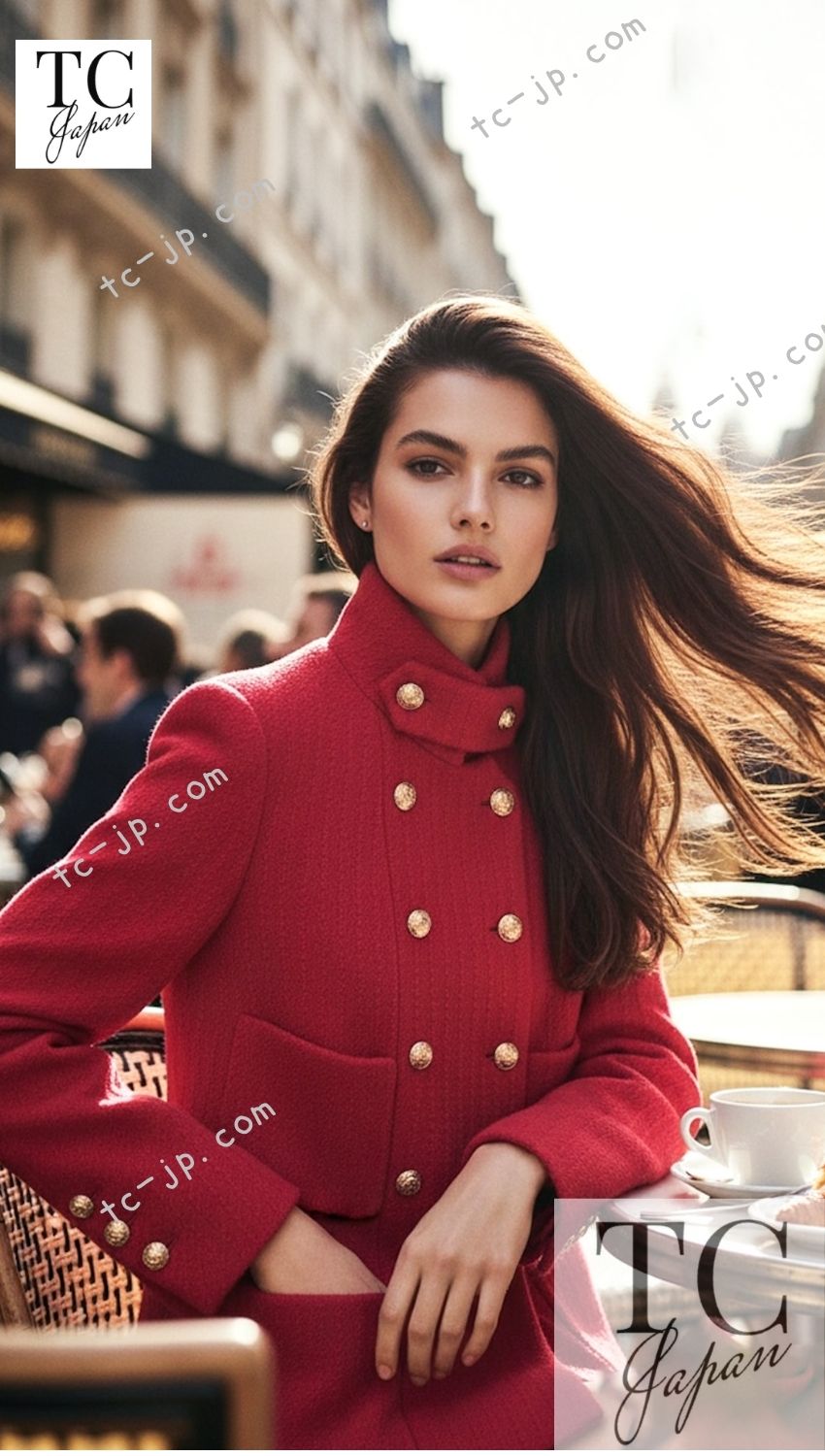 CHANEL 20A coral pink wool double stand collar jacket coat / シャネル コーラル ピンク ウール ダブル ジャケット コート