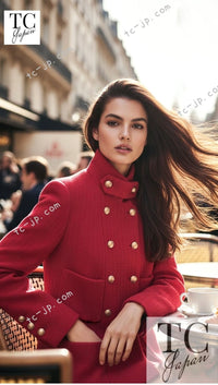 CHANEL 20A Coral Pink Wool Double Stand Collar Jacket Coat 38 40 シャネル コーラル ピンク ウール ダブル スタンド カラー コート ジャケット 即発