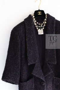 CHANEL 14A Bordeaux Wine Dark Purple Plum Alpaca Cotton Tweed Long Coat 36 38 シャネル ボルドーワイン ダークパープル アルパカ コットン ツイード ロング コート 即発