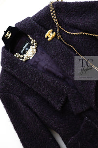 CHANEL 14A Bordeaux Wine Dark Purple Plum Alpaca Cotton Tweed Long Coat 36 38 シャネル ボルドーワイン ダークパープル アルパカ コットン ツイード ロング コート 即発