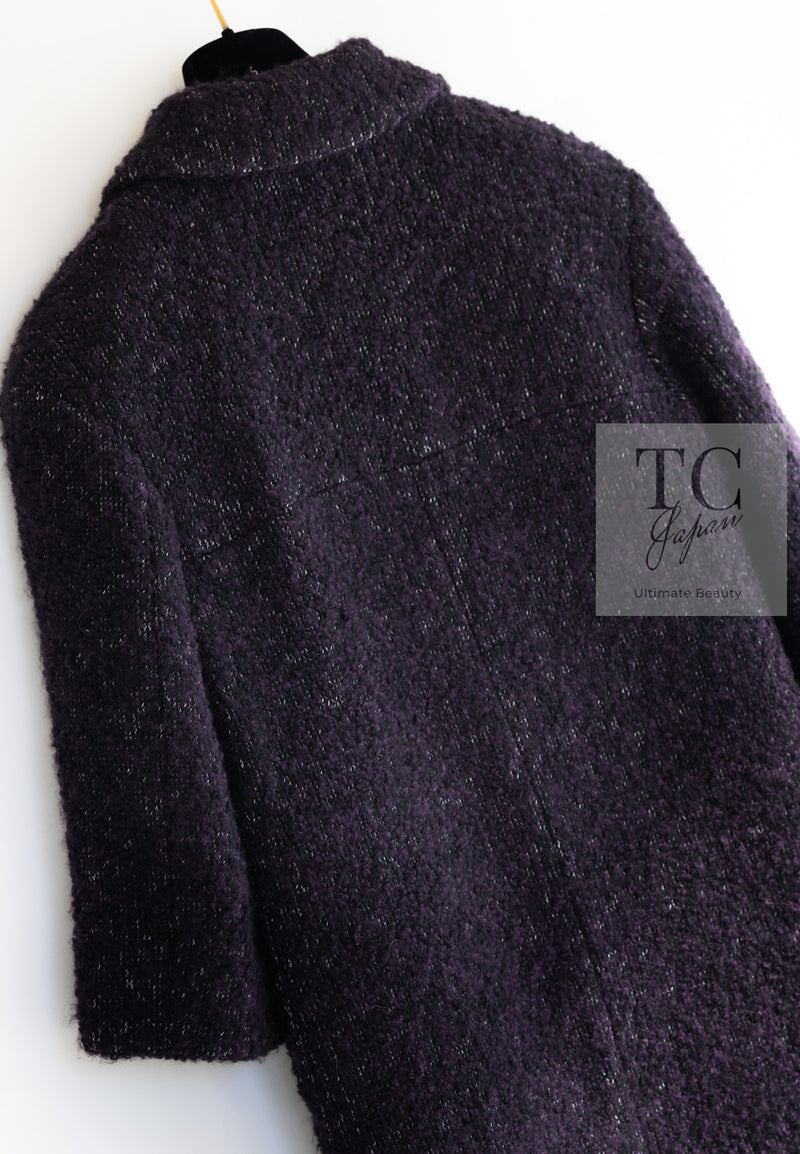 CHANEL 14A Bordeaux Wine Dark Purple Plum Alpaca Cotton Tweed Long Coat 36 38 シャネル ボルドーワイン ダークパープル アルパカ コットン ツイード ロング コート 即発