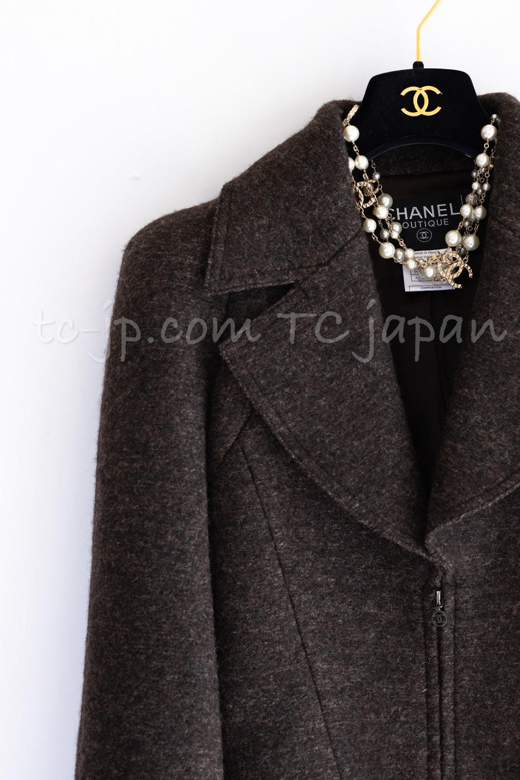 CHANEL 97A Vintage Brown Bird Flower Zipper Wool Tweed Coat 34 シャネル ヴィンテージ  ブラウン 鳥花刺繍 ジッパー ウール ツイード コート 即発