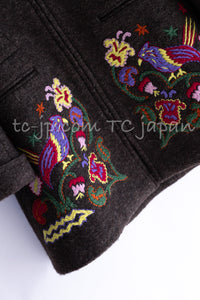 CHANEL 97A Vintage Brown Bird Flower Zipper Wool Tweed Coat 34 シャネル ヴィンテージ ブラウン 鳥花刺繍 ジッパー ウール ツイード コート 即発