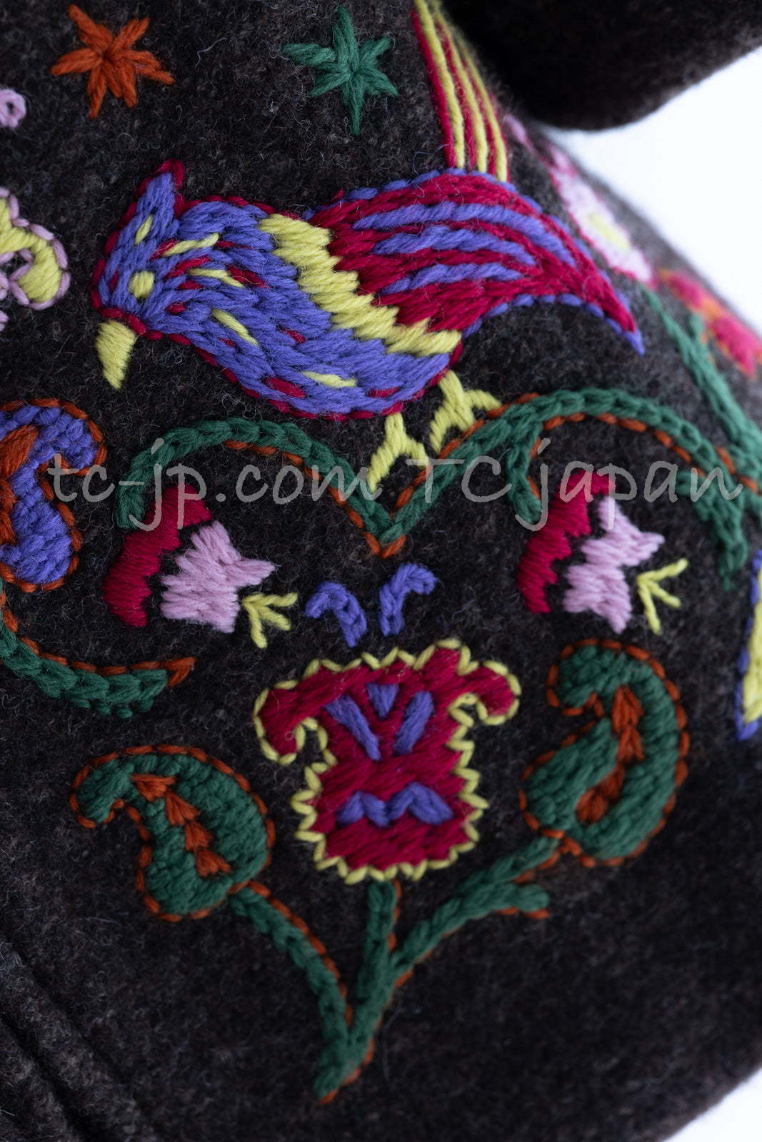 CHANEL 97A Vintage Brown Bird Flower Zipper Wool Tweed Coat 34 シャネル ヴィンテージ ブラウン 鳥花刺繍 ジッパー ウール ツイード コート 即発