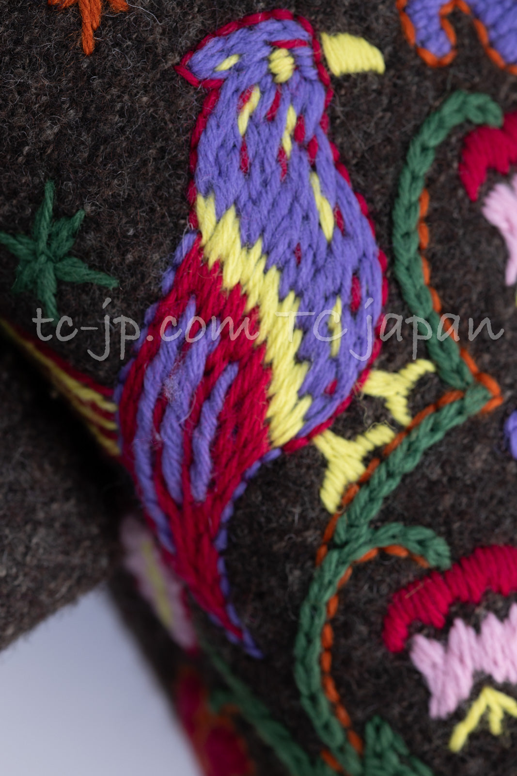 シャネル コート CHANEL ヴィンテージ ブラウン 鳥花刺繍 ジッパー