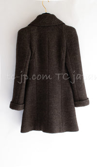 CHANEL 97A Vintage Brown Bird Flower Zipper Wool Tweed Coat 34 9