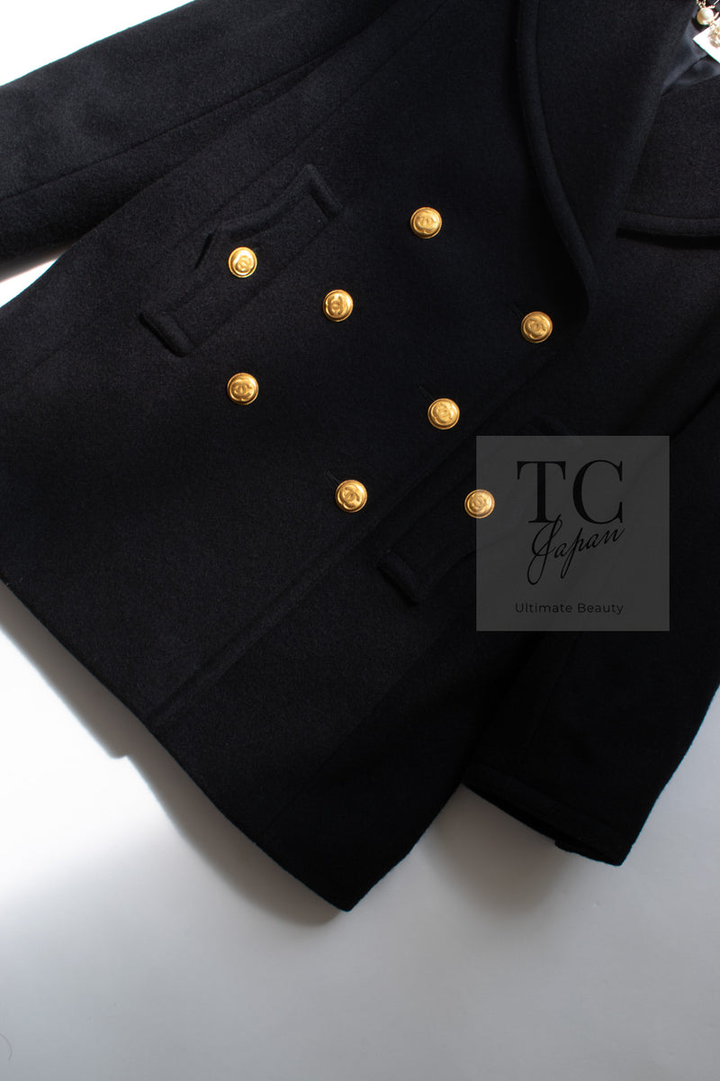 CHANEL 96A Vintage Black Gold CC Buttons Wool Jacket Coat シャネル ヴィンテージ ブラック ゴールド CC ボタン ジャケット コート 即発